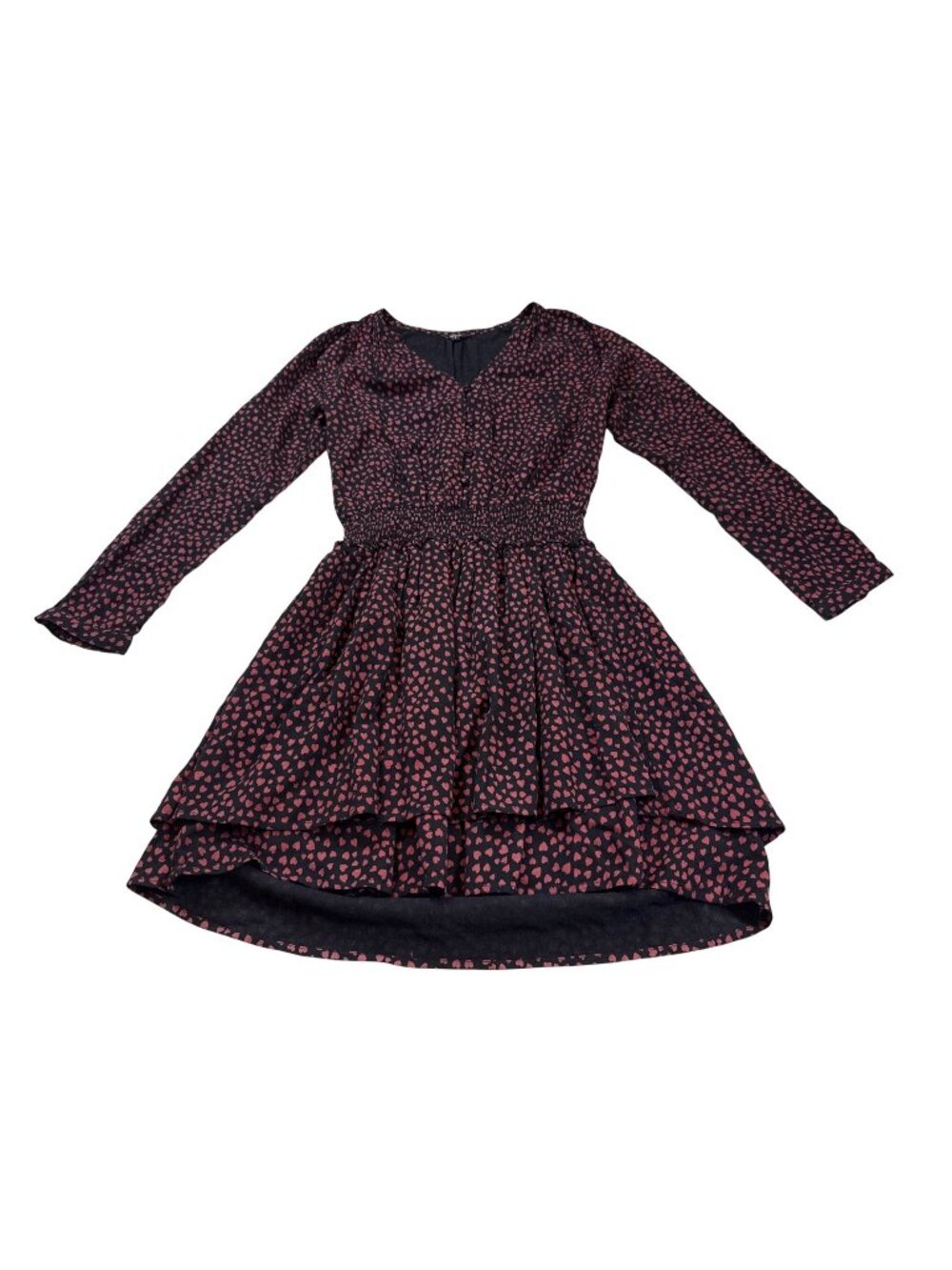 Rails Jasmine Enamoured Smocked Mini Dress Black Heart Print S (D1127)